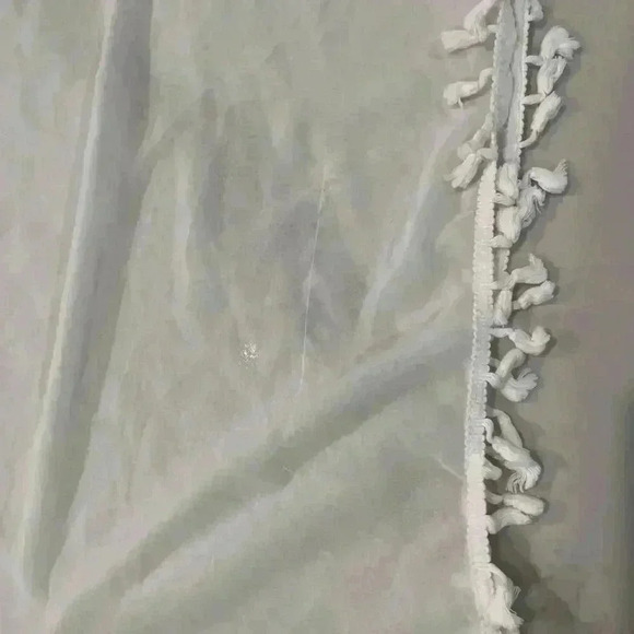 Adreamly Women’s Beach Swim Cover Up White Kafton White Pom Pom Trim Small - Picture 2 of 5